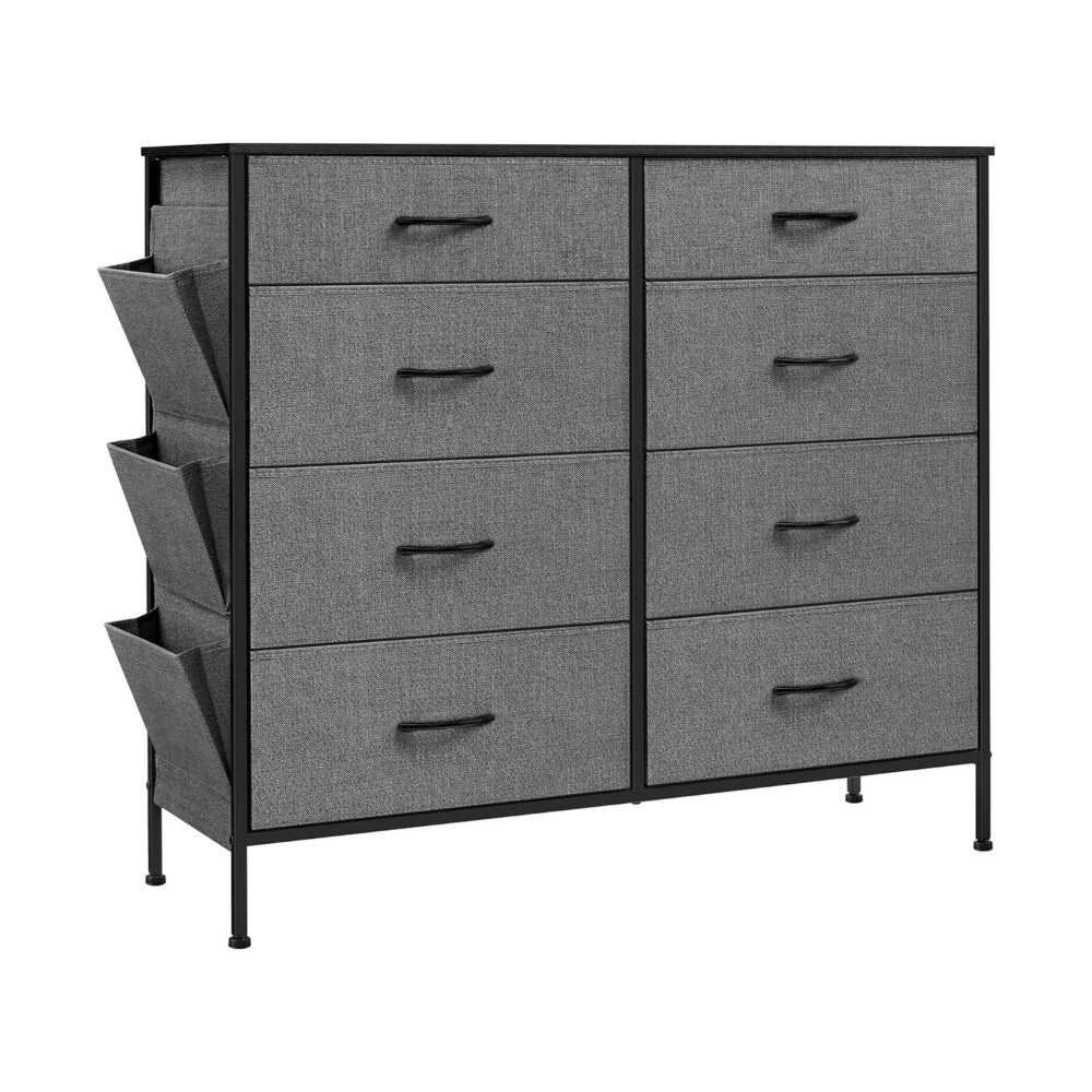 Savi 42 Inch Small Space Dresser, 8 Fabric Drawers with Side Pockets, Gray - BM316267