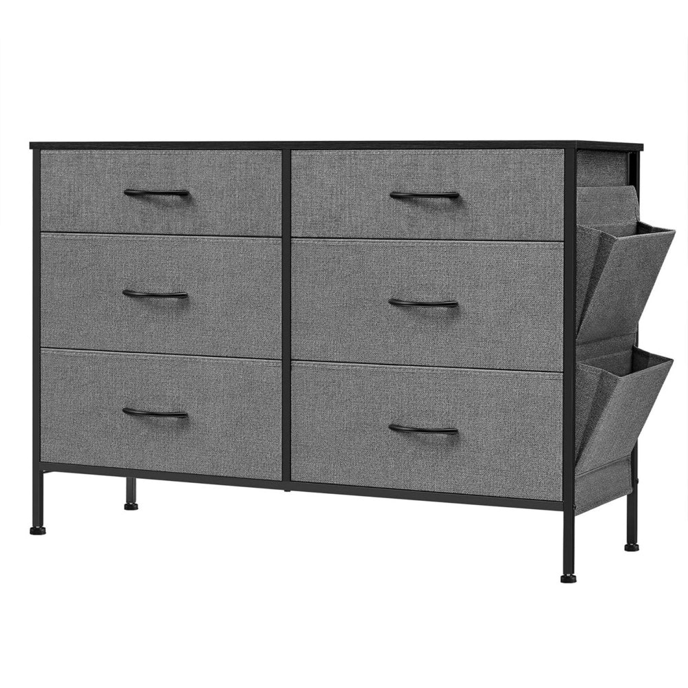 Savi 42 Inch Small Space Dresser, 6 Fabric Drawers with Side Pockets, Gray - BM316268