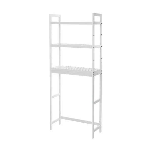 Vali 64 Inch Over Toilet Rack, 3 Slatted Style Shelves, White Bamboo Frame - BM316269