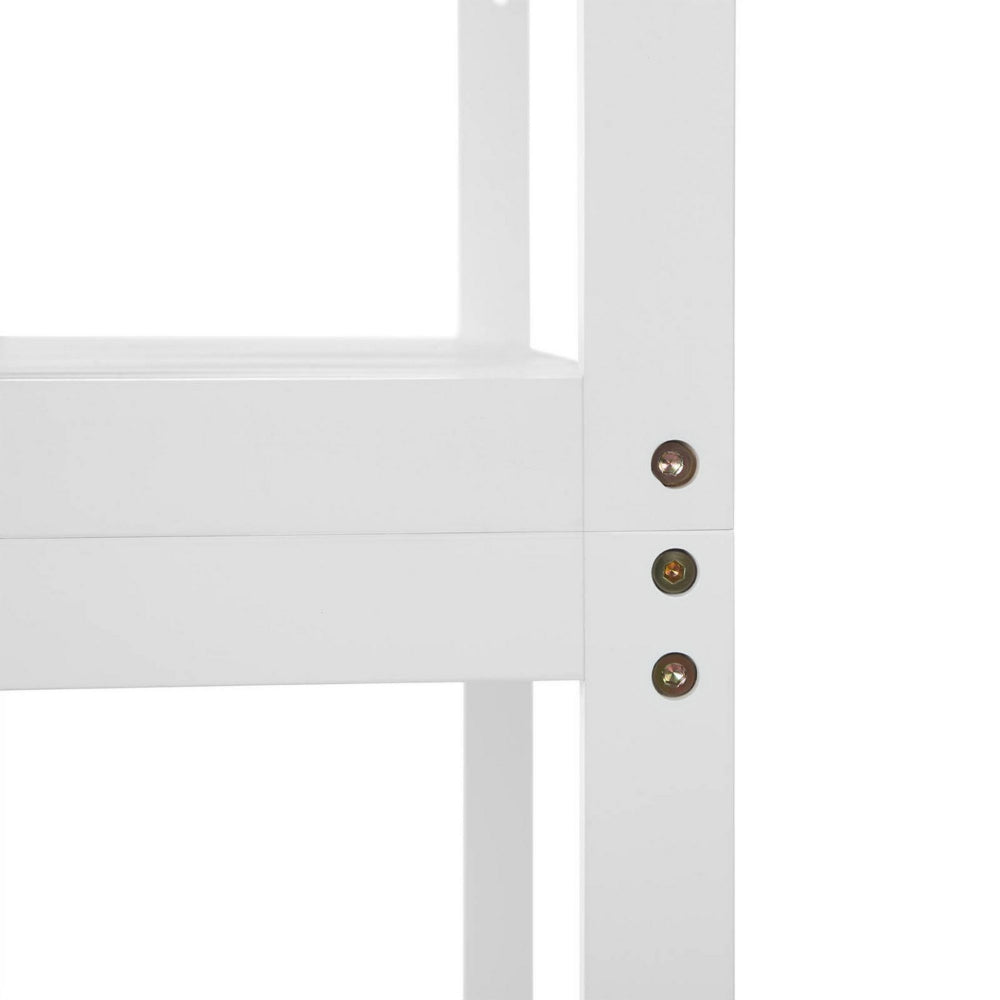 Vali 64 Inch Over Toilet Rack, 3 Slatted Style Shelves, White Bamboo Frame - BM316269