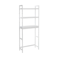 Vali 64 Inch Over Toilet Rack, 3 Slatted Style Shelves, White Bamboo Frame - BM316269