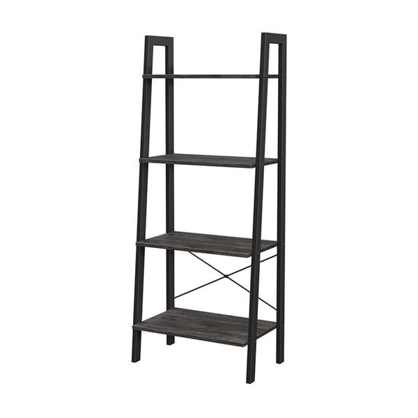 Javi 54 Inch Corner Ladder Shelf, 4 Tiers, X Shape Bars, Black Steel Finish - BM316272