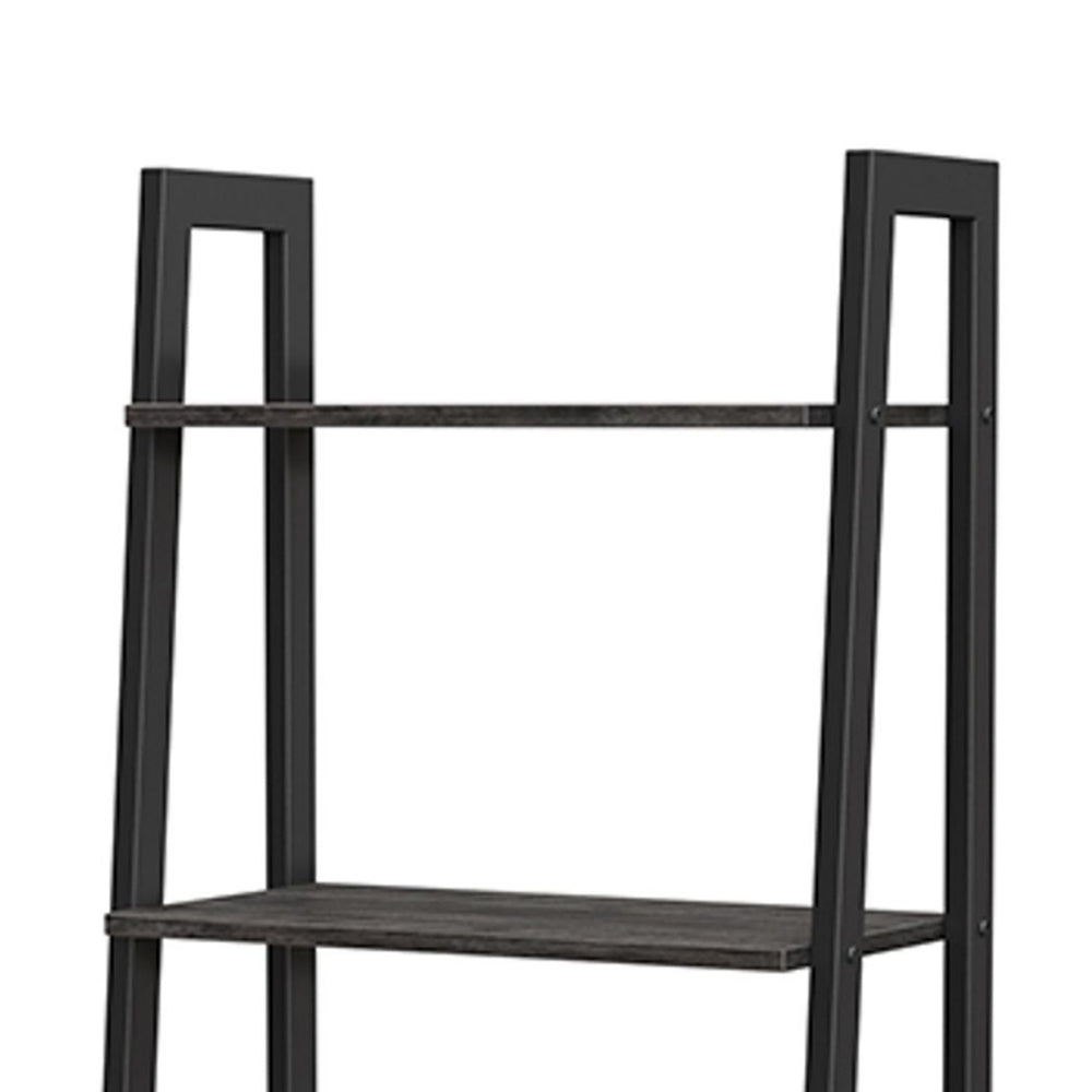 Javi 54 Inch Corner Ladder Shelf, 4 Tiers, X Shape Bars, Black Steel Finish - BM316272