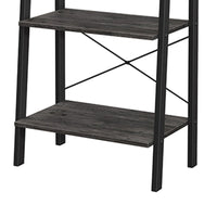 Javi 54 Inch Corner Ladder Shelf, 4 Tiers, X Shape Bars, Black Steel Finish - BM316272