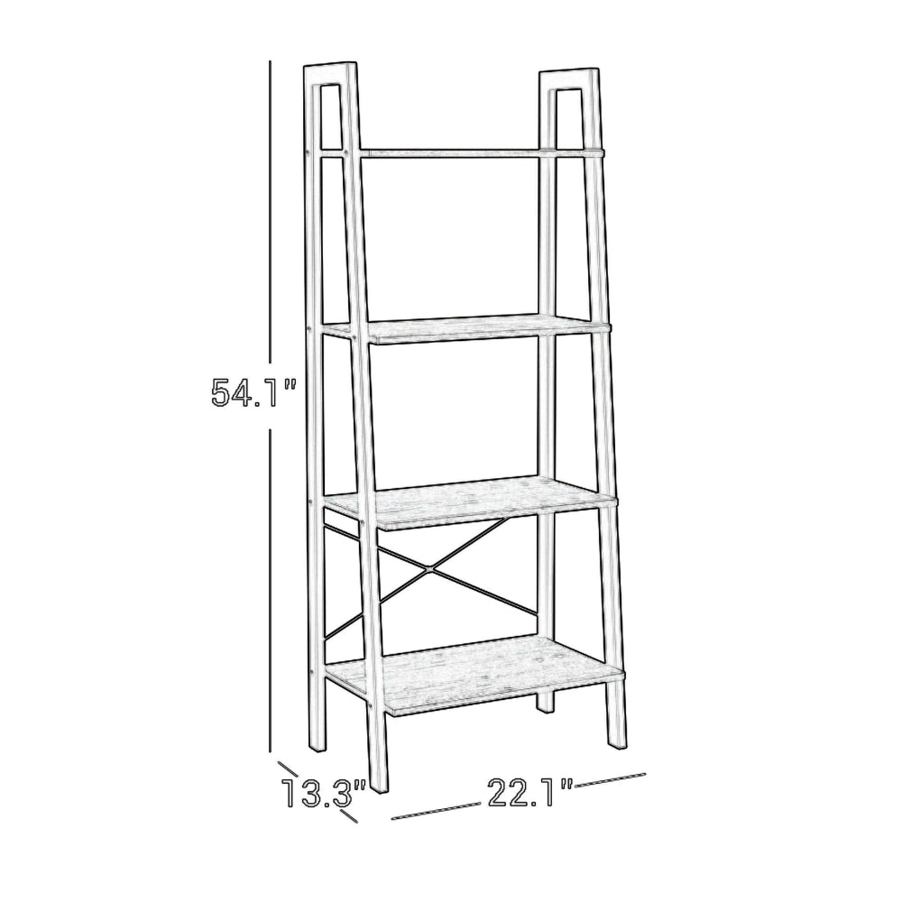 Javi 54 Inch Corner Ladder Shelf, 4 Tiers, X Shape Bars, Black Steel Finish - BM316272