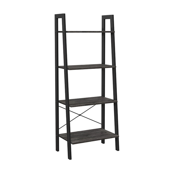 Javi 54 Inch Corner Ladder Shelf, 4 Tiers, X Shape Bars, Black Steel Finish - BM316272