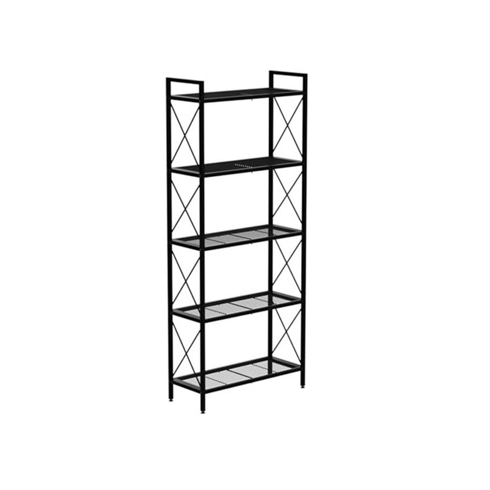 Juvi 57 Inch Storage Rack, 5 Shelves, Crossbar Sides, Dense Mesh, Black - BM316274