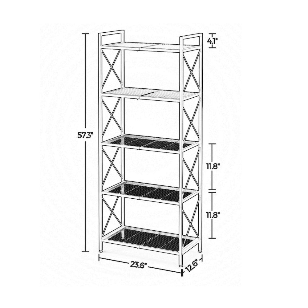 Juvi 57 Inch Storage Rack, 5 Shelves, Crossbar Sides, Dense Mesh, Black - BM316274