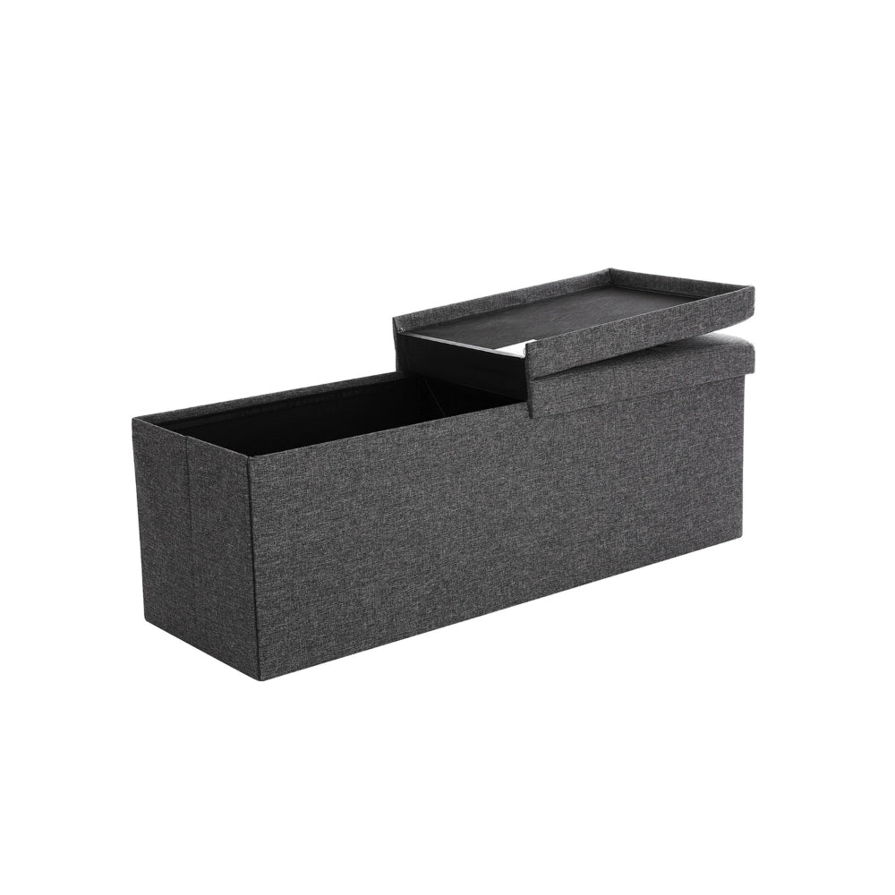 Zok 43 Inch Storage Ottoman Bench, Channel Tufted, Flip Hinge Lid, Gray - BM316275