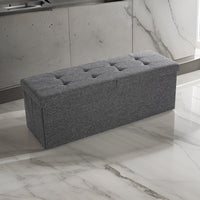 Zok 43 Inch Storage Ottoman Bench, Channel Tufted, Flip Hinge Lid, Gray - BM316275