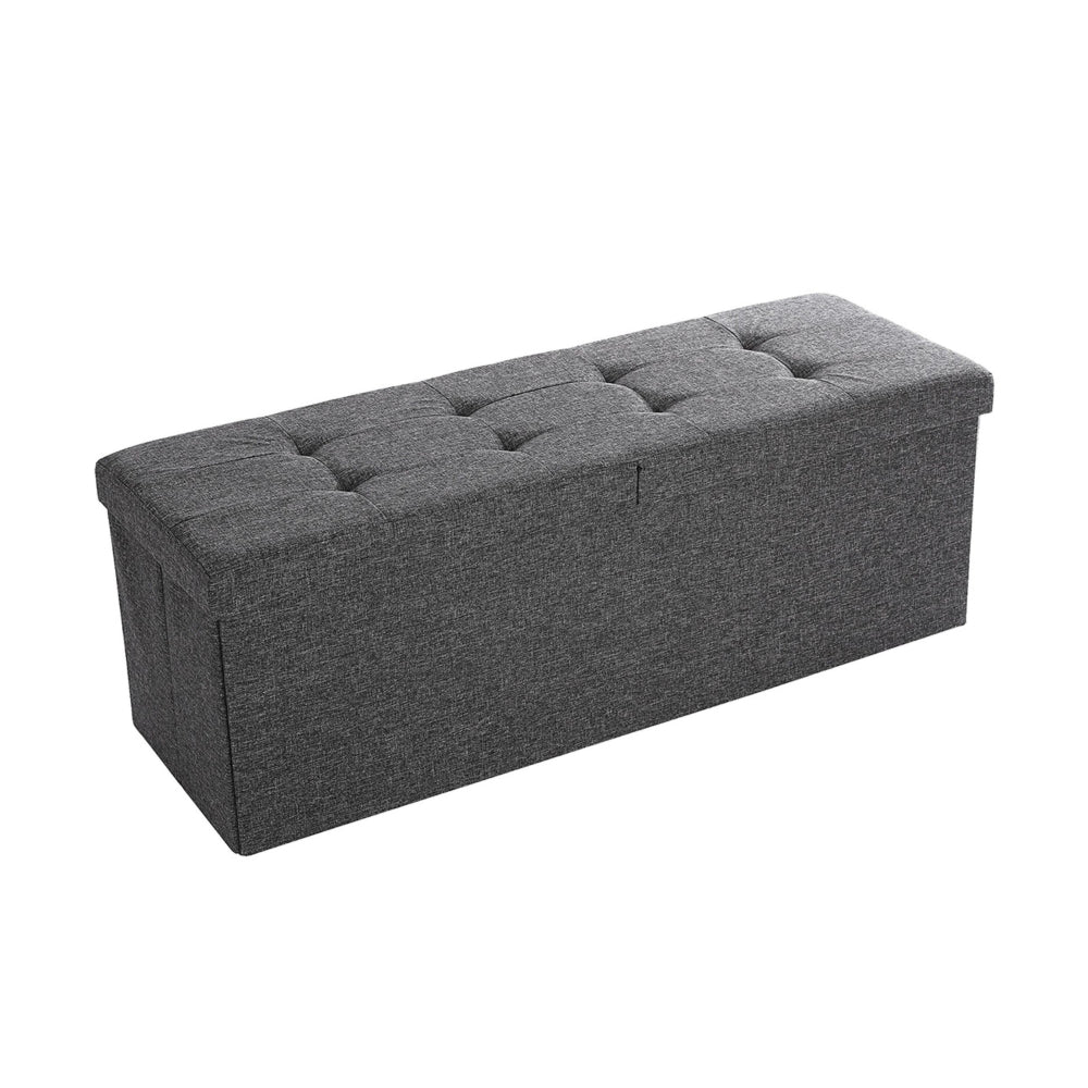 Zok 43 Inch Storage Ottoman Bench, Channel Tufted, Flip Hinge Lid, Gray - BM316275