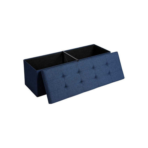 Zok 43 Inch Folding Storage Ottoman Bench, Tufted, Removable Top, Blue - BM316277