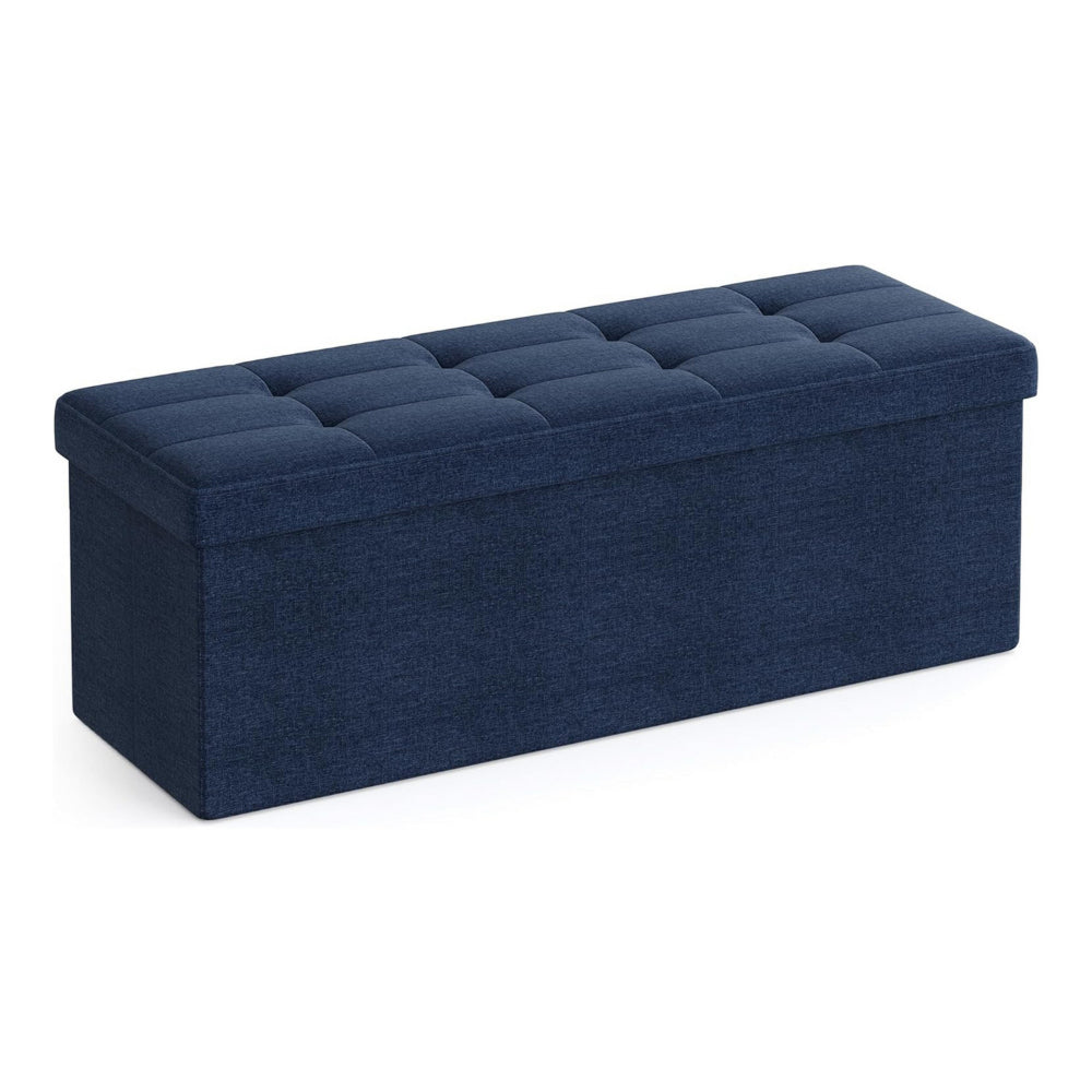 Zok 43 Inch Folding Storage Ottoman Bench, Tufted, Removable Top, Blue - BM316277