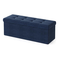 Zok 43 Inch Folding Storage Ottoman Bench, Tufted, Removable Top, Blue - BM316277