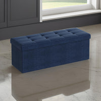 Zok 43 Inch Folding Storage Ottoman Bench, Tufted, Removable Top, Blue - BM316277