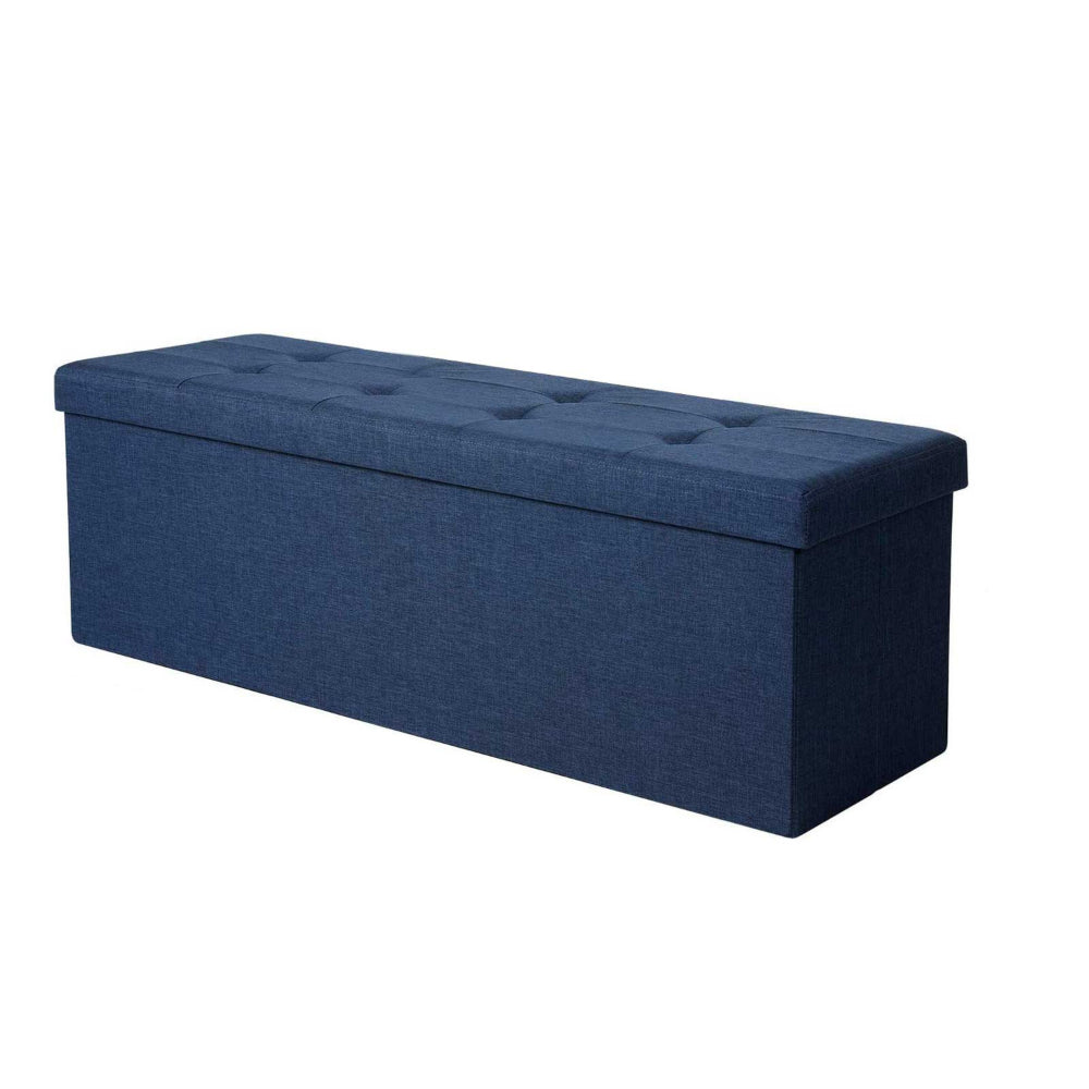 Zok 43 Inch Folding Storage Ottoman Bench, Tufted, Removable Top, Dark Blue - BM316279