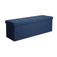 Zok 43 Inch Folding Storage Ottoman Bench, Tufted, Removable Top, Dark Blue - BM316279