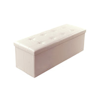 Zok 43 Inch Folding Storage Ottoman Bench, Tufted, Removable Top, White - BM316282