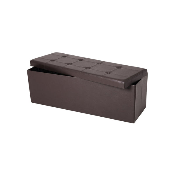 Zok 43 Inch Folding Storage Ottoman Bench, Removable Top Brown Faux Leather - BM316283