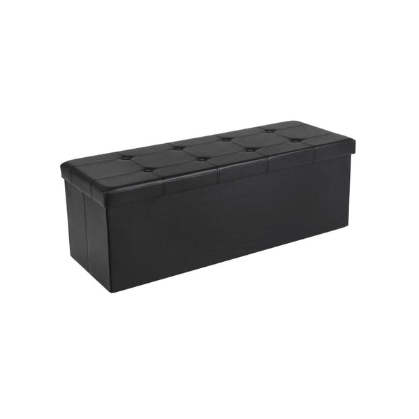 Zok 43 Inch Folding Storage Ottoman Bench, Tufted, Removable Top, Black - BM316285