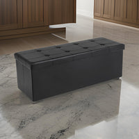 Zok 43 Inch Folding Storage Ottoman Bench, Tufted, Removable Top, Black - BM316285