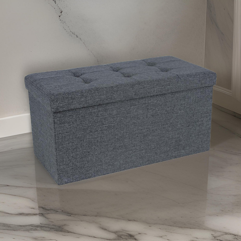 Zok 30 Inch Folding Storage Ottoman Bench, Tufted, Removable Top, Gray - BM316286