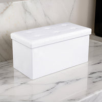 Siya 30 Inch Folding Storage Ottoman Bench, Tufted, Removable Top, White - BM316287