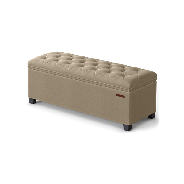 Neru 43 Inch Storage Ottoman with Removable Top, Button Tufted Beige - BM316289