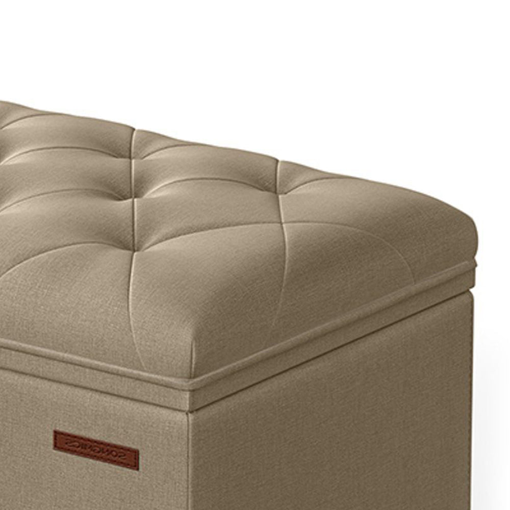 Neru 43 Inch Storage Ottoman with Removable Top, Button Tufted Beige - BM316289