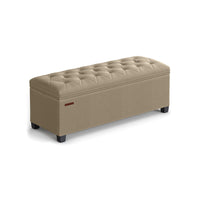 Neru 43 Inch Storage Ottoman with Removable Top, Button Tufted Beige - BM316289