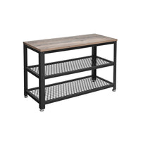 Jex 29 Inch Storage Bench Shoe Rack, Mesh Shelves, Black Steel, Brown Wood - BM316293