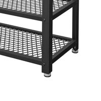 Jex 29 Inch Storage Bench Shoe Rack, Mesh Shelves, Black Steel, Brown Wood - BM316293