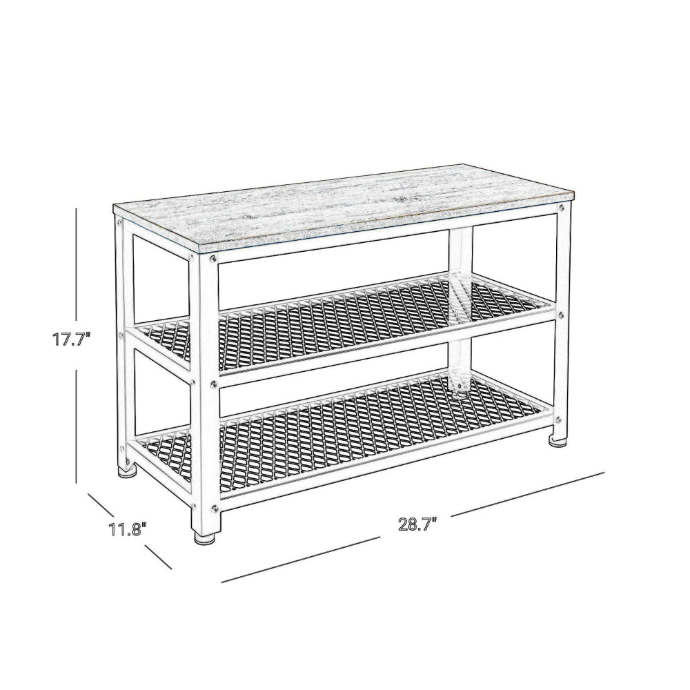 Jex 29 Inch Storage Bench Shoe Rack, Mesh Shelves, Black Steel, Brown Wood - BM316293