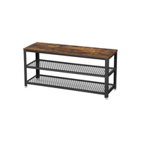 Jex 39 Inch Storage Bench Shoe Rack, Mesh Shelves, Black Steel, Brown Wood - BM316294