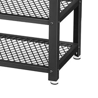 Jex 39 Inch Storage Bench Shoe Rack, Mesh Shelves, Black Steel, Brown Wood - BM316294