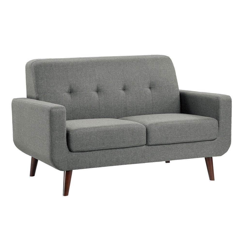 Rim 56 Inch Loveseat, Gray Polyester, Tufted Back, Brown Solid Wood  - BM316309