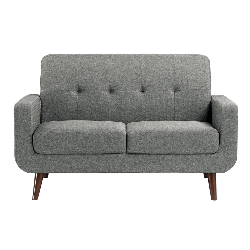 Rim 56 Inch Loveseat, Gray Polyester, Tufted Back, Brown Solid Wood  - BM316309