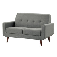 Rim 56 Inch Loveseat, Gray Polyester, Tufted Back, Brown Solid Wood  - BM316309