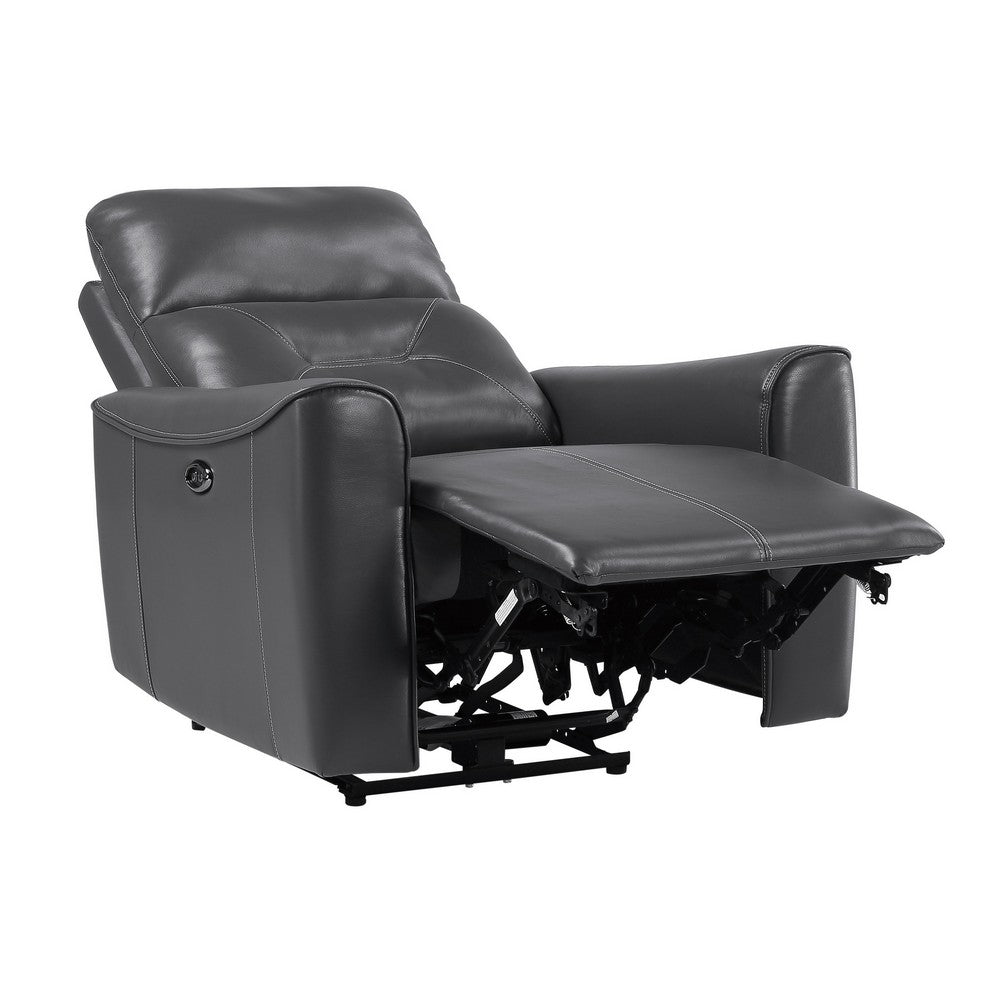 Well 39 Inch Power Recliner Chair, Dark Gray Faux Leather, Solid Wood - BM316317