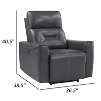 Well 39 Inch Power Recliner Chair, Dark Gray Faux Leather, Solid Wood - BM316317