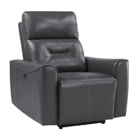 Well 39 Inch Power Recliner Chair, Dark Gray Faux Leather, Solid Wood - BM316317