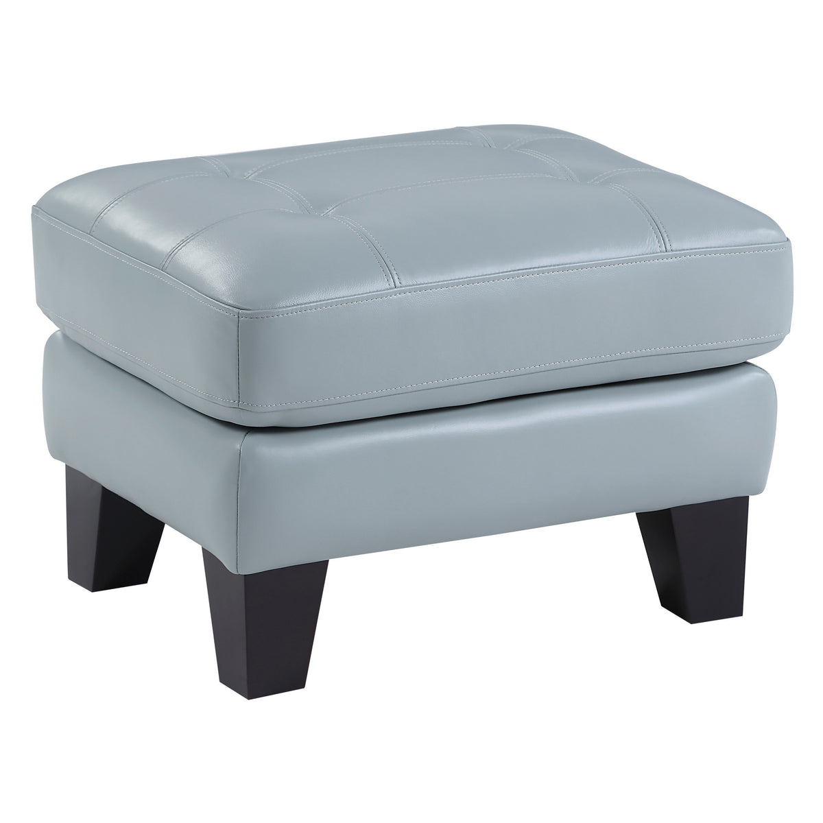 Sofy 27 Inch Ottoman, Aqua Blue Top Grain and Faux Leather, Solid Wood - BM316323