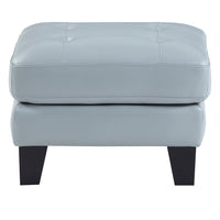 Sofy 27 Inch Ottoman, Aqua Blue Top Grain and Faux Leather, Solid Wood - BM316323