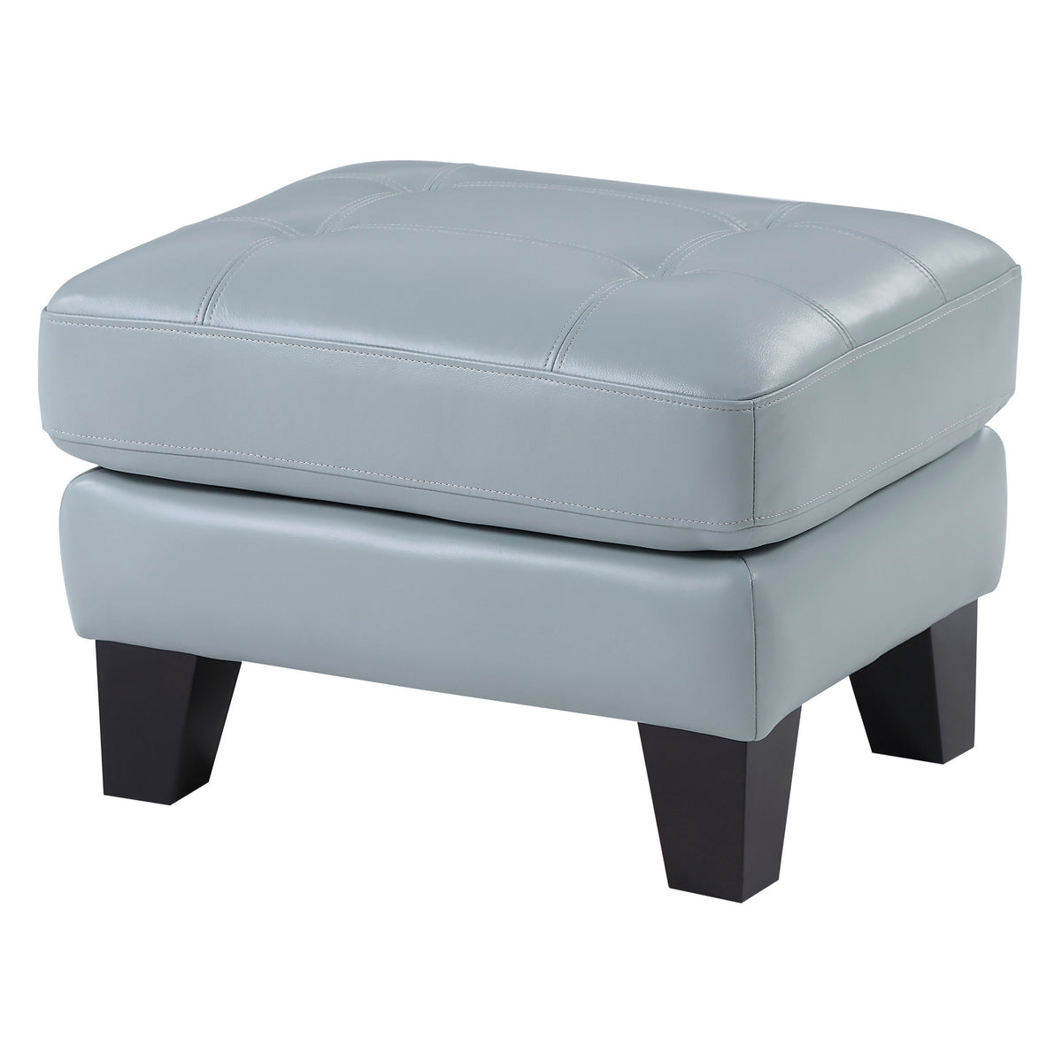 Sofy 27 Inch Ottoman, Aqua Blue Top Grain and Faux Leather, Solid Wood - BM316323