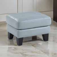 Sofy 27 Inch Ottoman, Aqua Blue Top Grain and Faux Leather, Solid Wood - BM316323