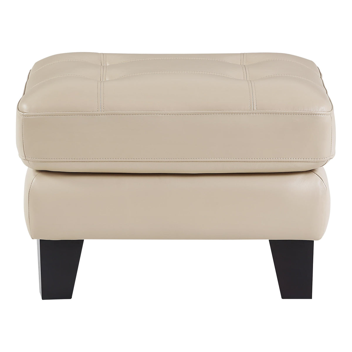 Sofy 27 Inch Ottoman, Beige Top Grain and Faux Leather, Solid Wood Feet - BM316327