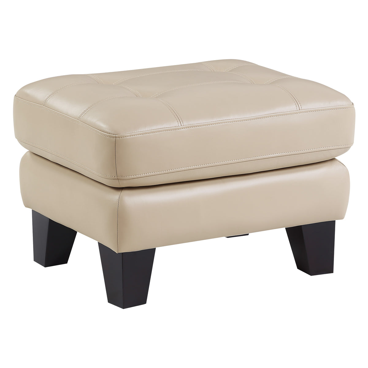 Sofy 27 Inch Ottoman, Beige Top Grain and Faux Leather, Solid Wood Feet - BM316327