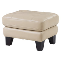 Sofy 27 Inch Ottoman, Beige Top Grain and Faux Leather, Solid Wood Feet - BM316327