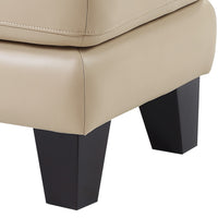 Sofy 27 Inch Ottoman, Beige Top Grain and Faux Leather, Solid Wood Feet - BM316327