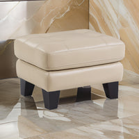 Sofy 27 Inch Ottoman, Beige Top Grain and Faux Leather, Solid Wood Feet - BM316327